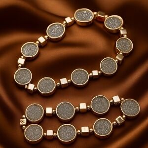 Rose Gold Druzy Stretch Bracelets Set – Glittery Silver Stone Beads Luxe Jewelry